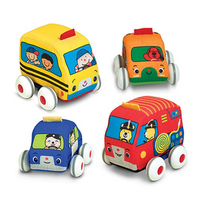 Melissa &amp; Doug K's Kids Pull-Back Vehicle Set - Soft Baby Toy Set With 4 Cars and Trucks and Carrying Case