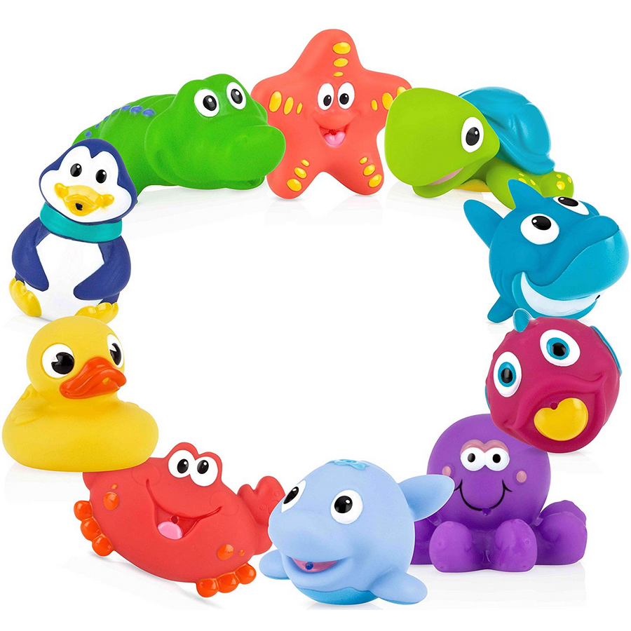 Nuby 10-Pack Little Squirts Fun Bath Toys, Assorted Characters