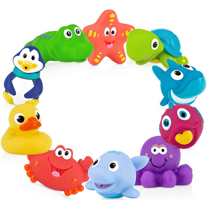 Nuby 10-Pack Little Squirts Fun Bath Toys, Assorted Characters