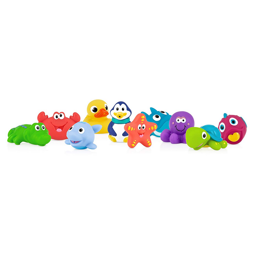 Nuby 10-Pack Little Squirts Fun Bath Toys, Assorted Characters