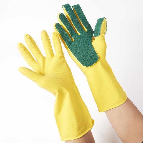 2 Pairs Dish Washing Cleaning Gloves with Scouring Pad